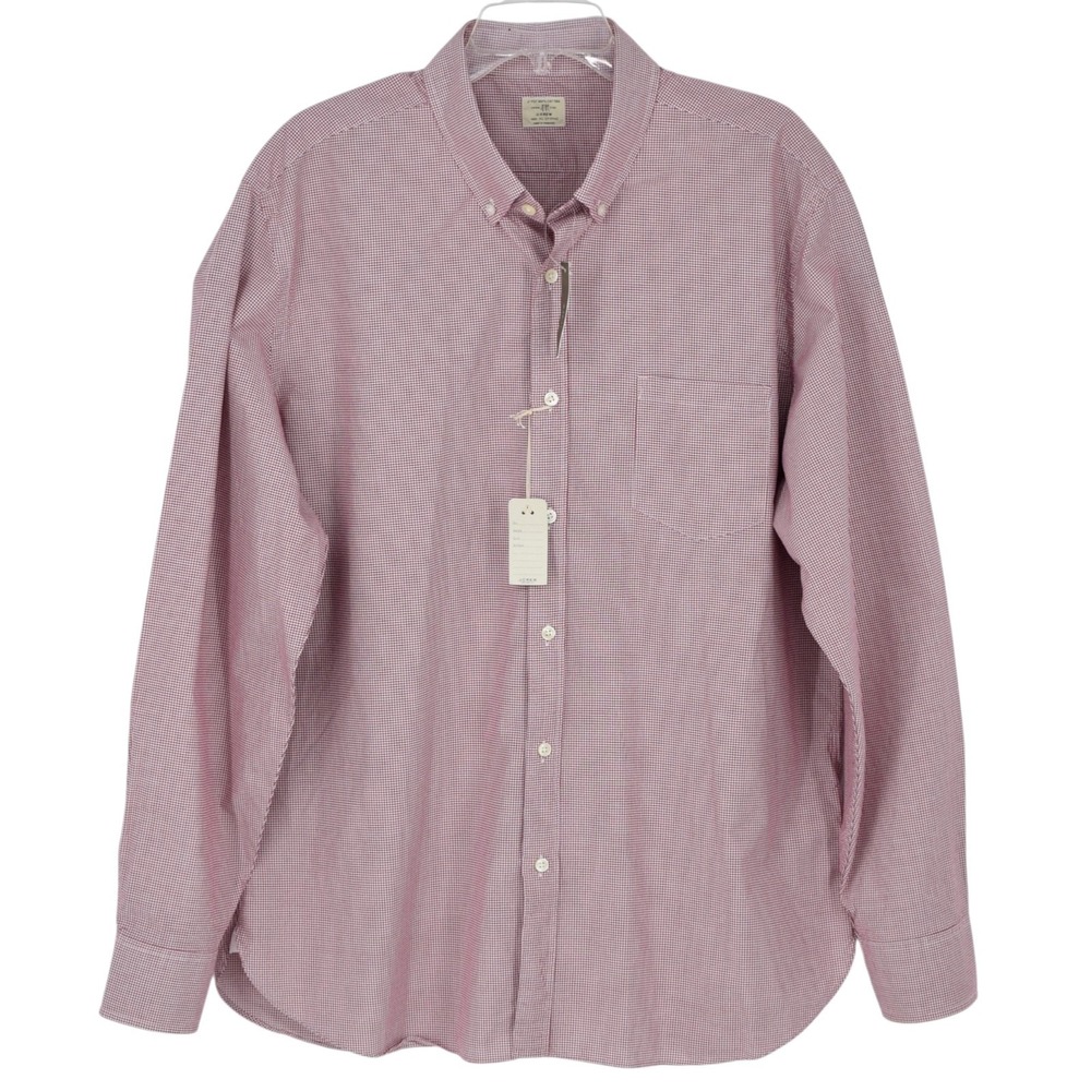 J Crew Men's XL NWT Red White Gingham Plaid Micro Check Cotton Button Down Shirt